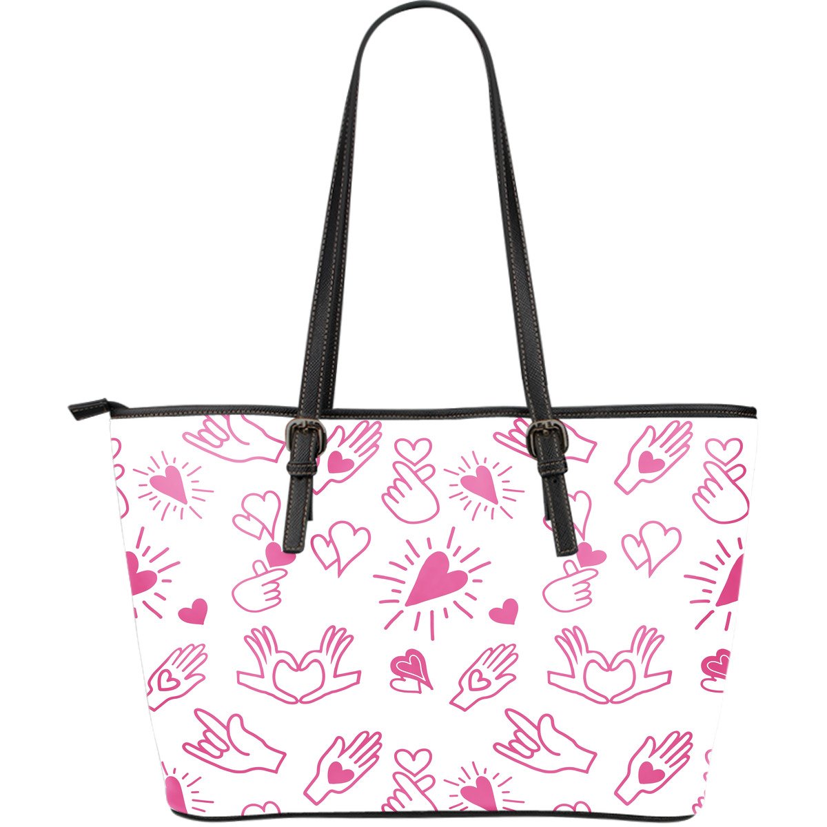 Pattern Print Sign Language Leather Tote Bag-grizzshop