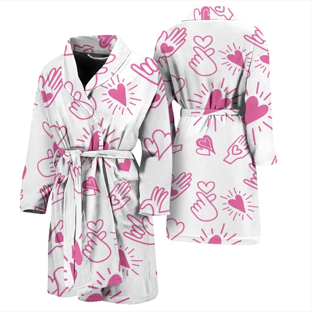 Pattern Print Sign Language Men Long Robe-grizzshop