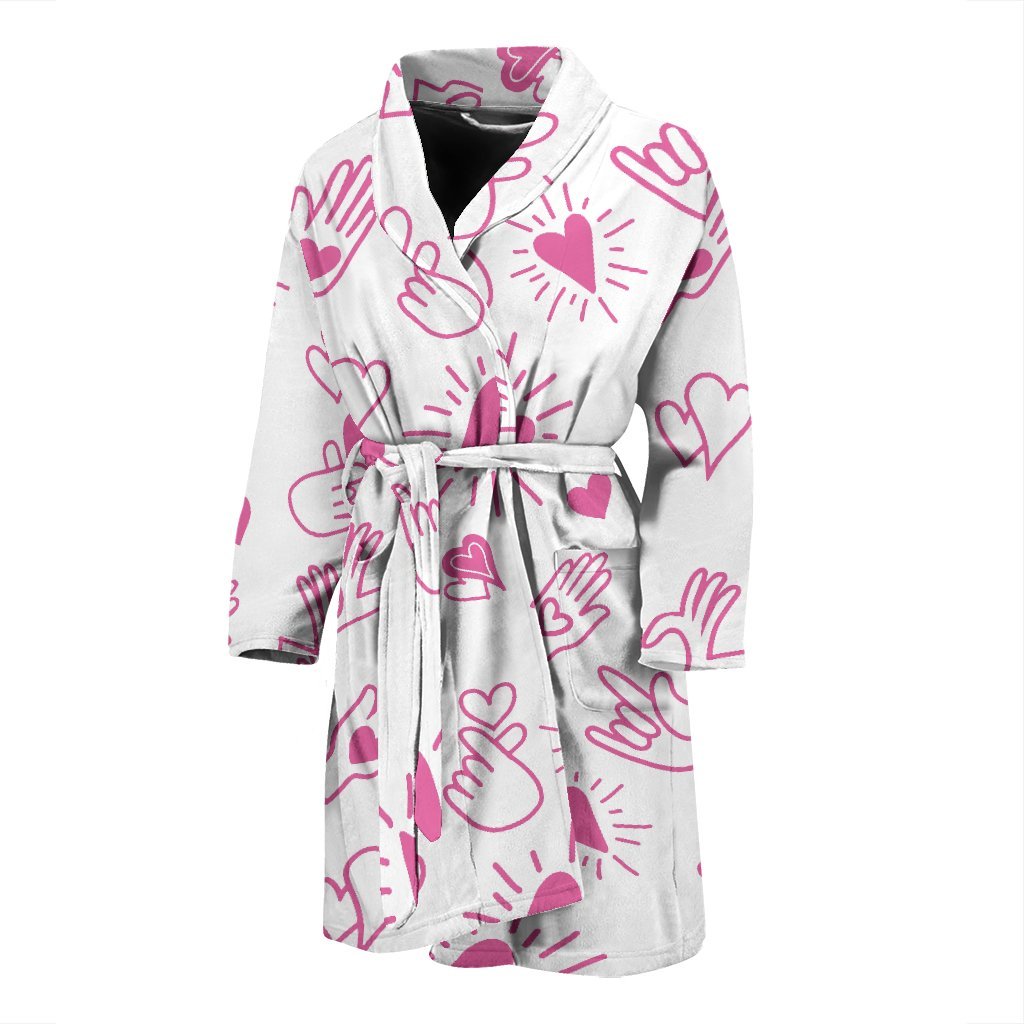Pattern Print Sign Language Men Long Robe-grizzshop