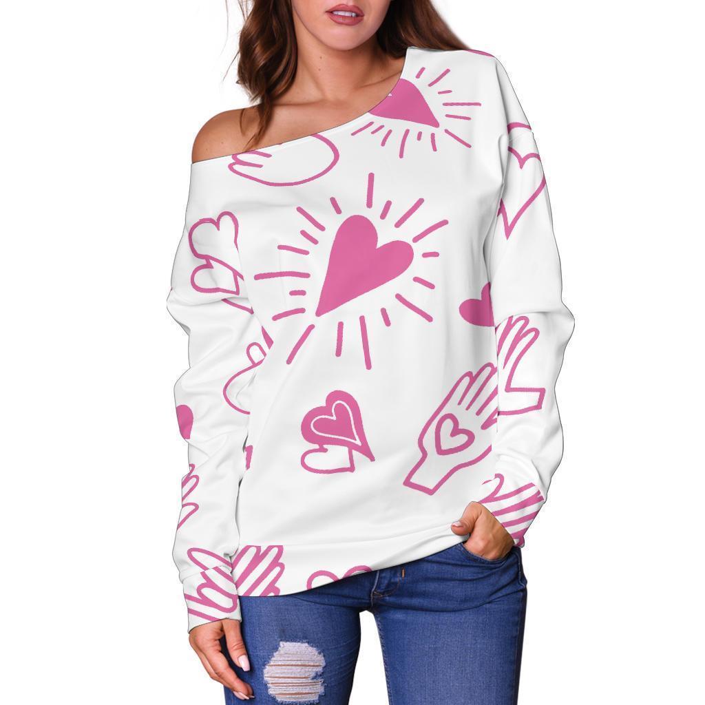 Pattern Print Sign Language Women Off Shoulder Sweatshirt-grizzshop