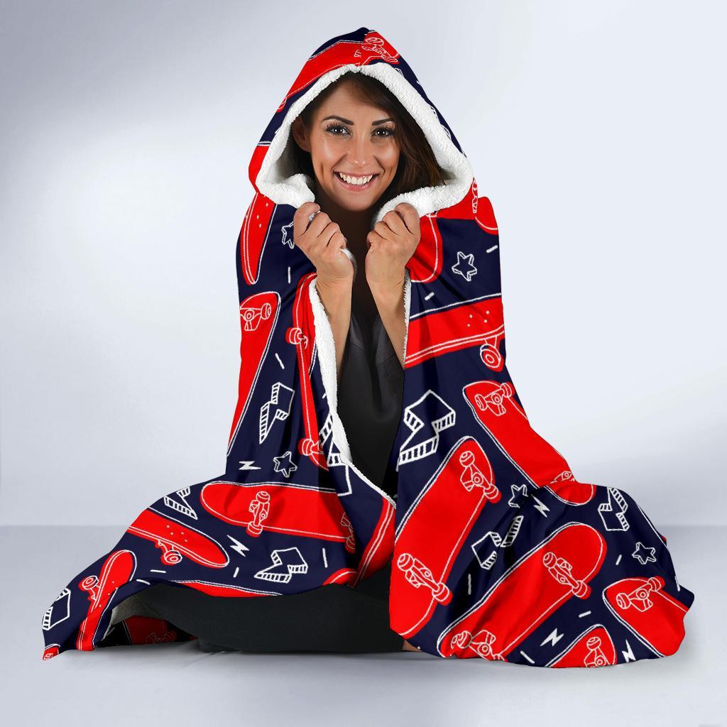 Pattern Print Skateboard Hooded Blanket-grizzshop