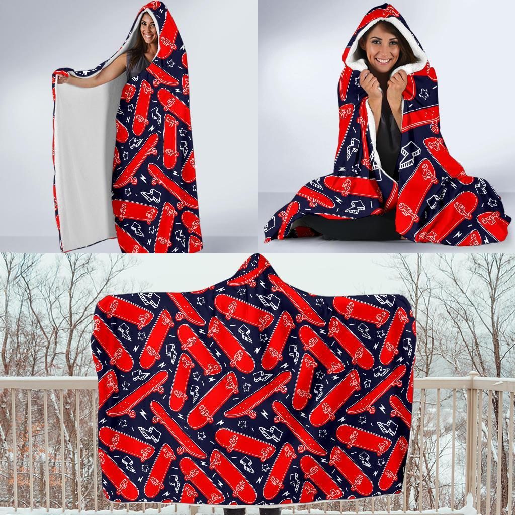 Pattern Print Skateboard Hooded Blanket-grizzshop