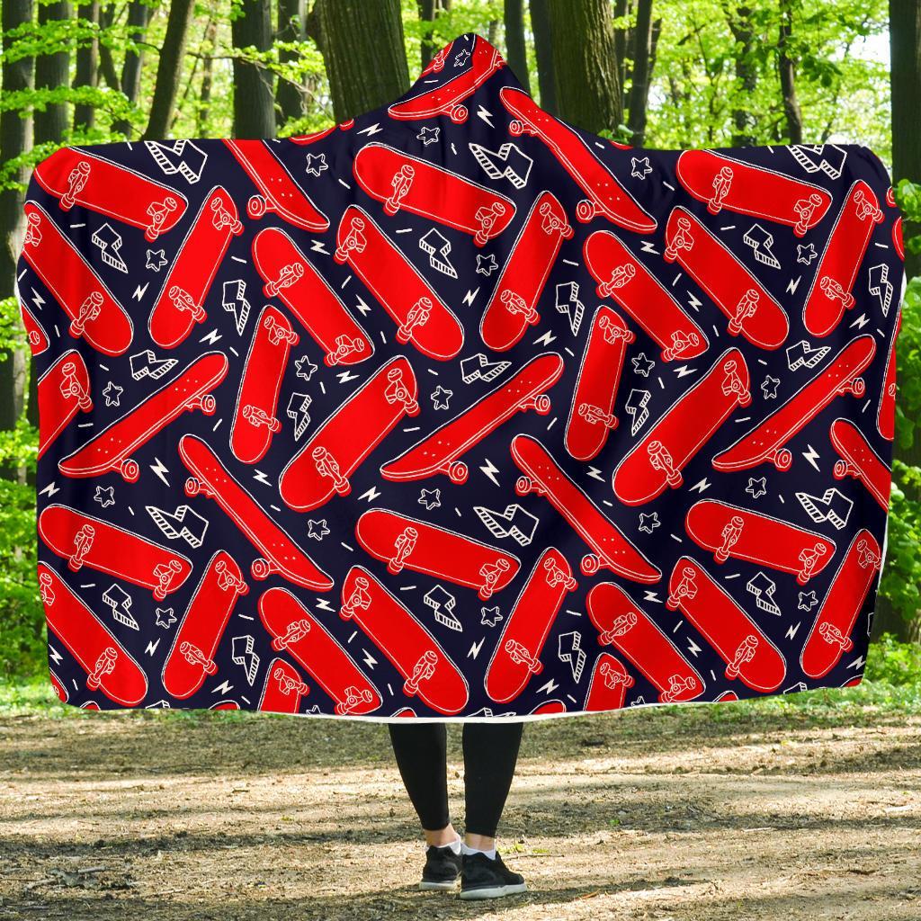 Pattern Print Skateboard Hooded Blanket-grizzshop