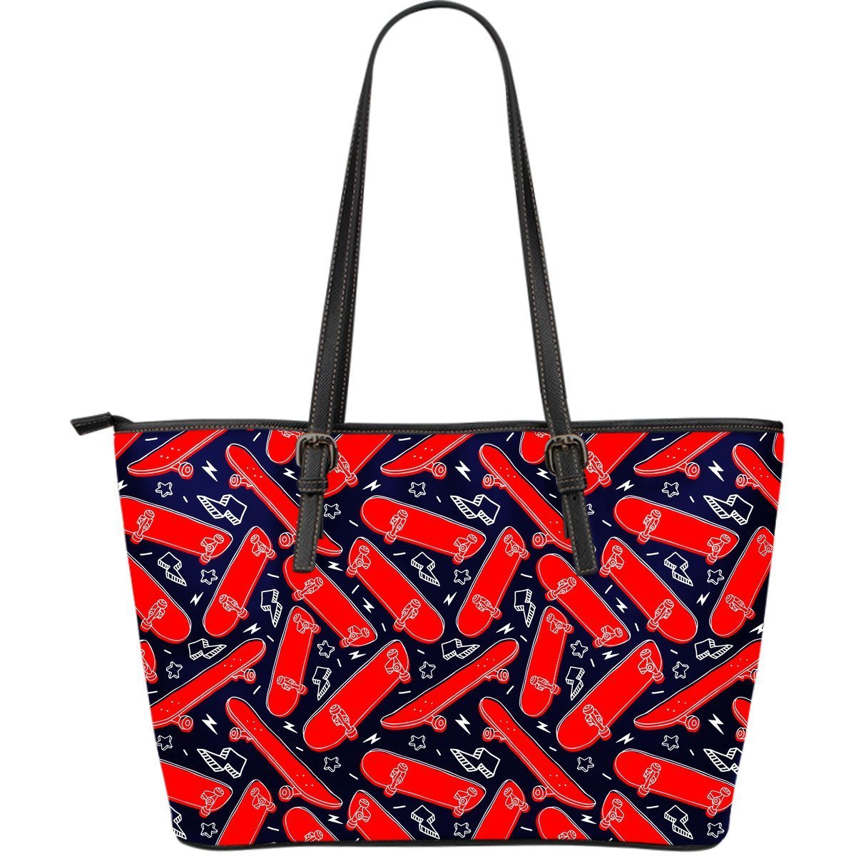 Pattern Print Skateboard Leather Tote Bag-grizzshop