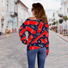 Pattern Print Skateboard Women Off Shoulder Sweatshirt-grizzshop