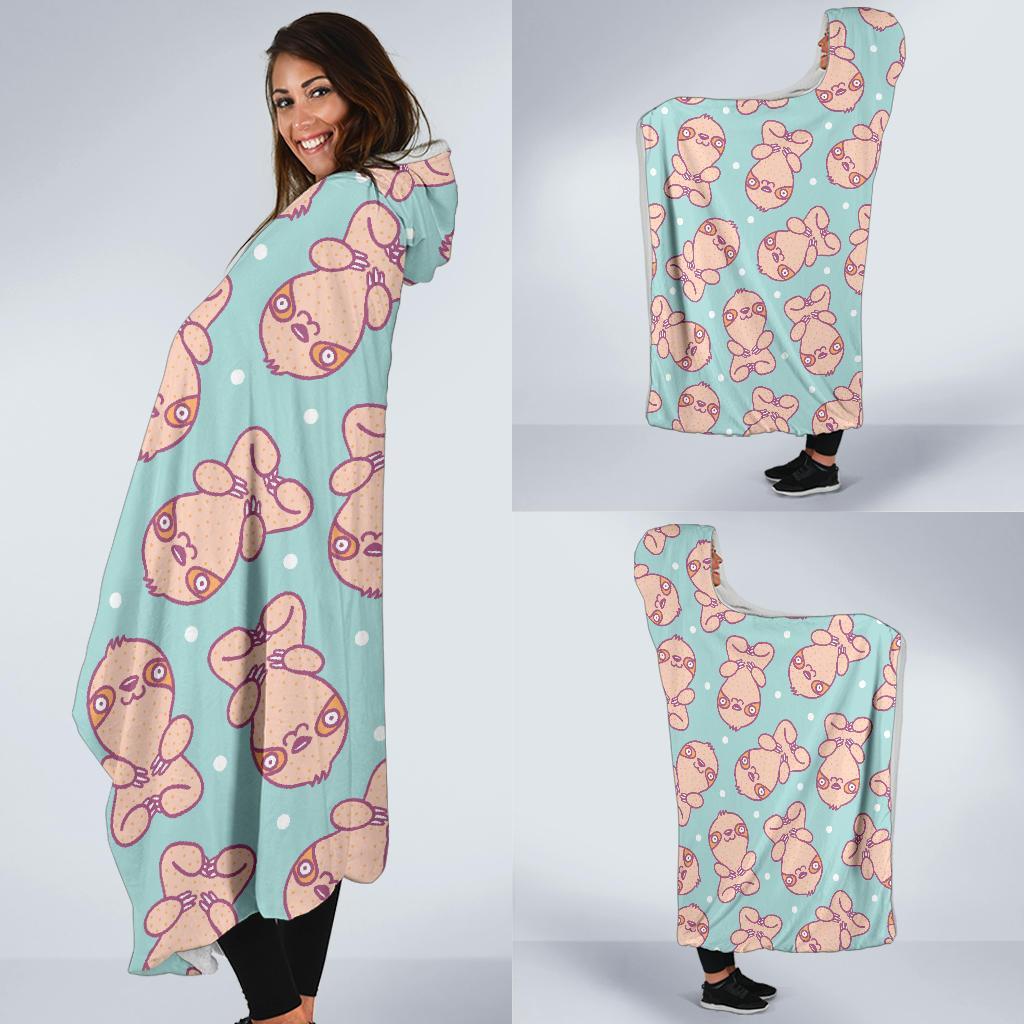 Pattern Print Sloth Hooded Blanket-grizzshop