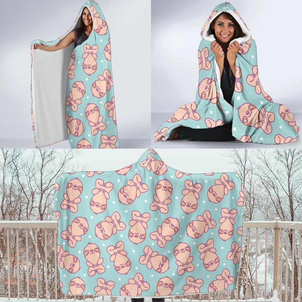 Pattern Print Sloth Hooded Blanket-grizzshop