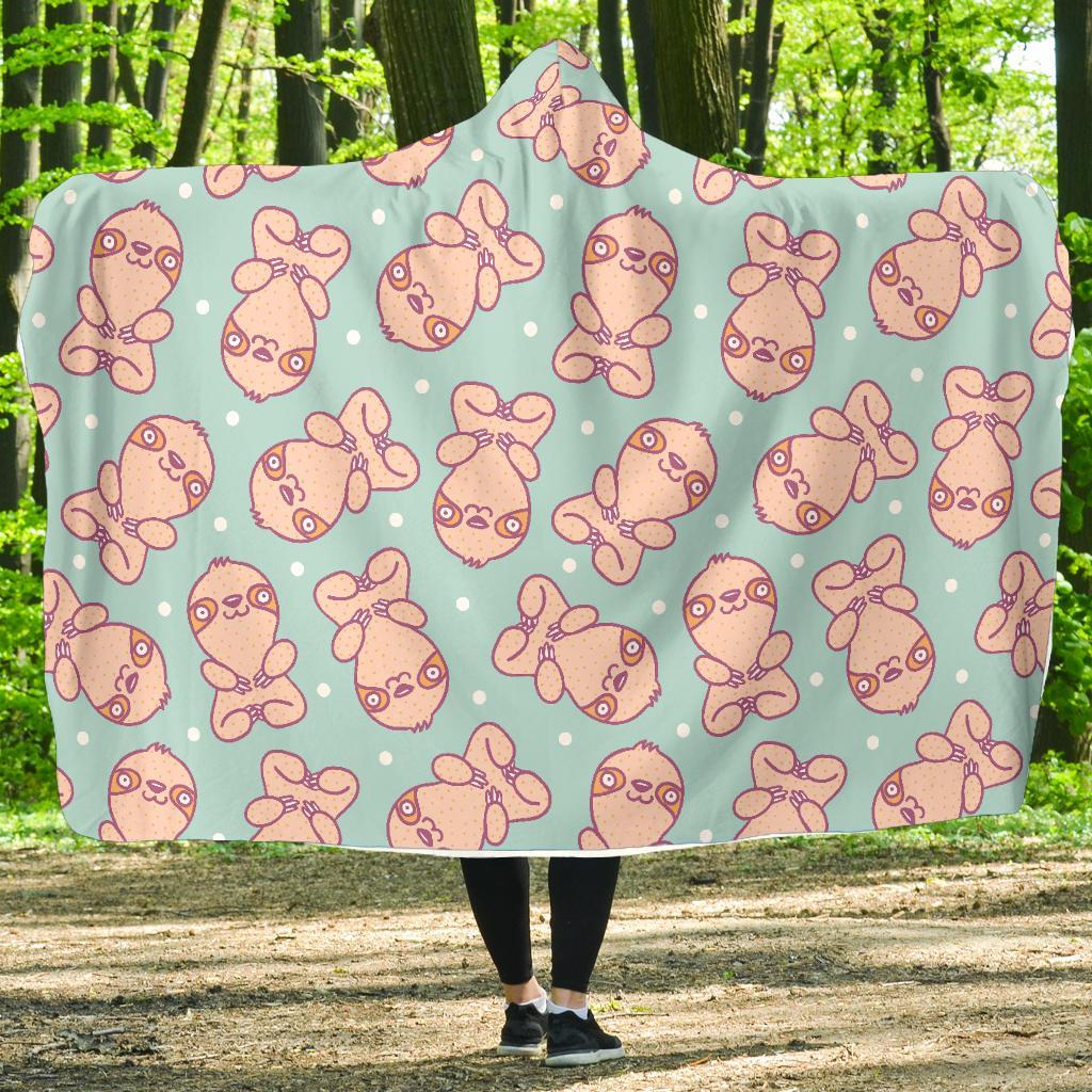 Pattern Print Sloth Hooded Blanket-grizzshop