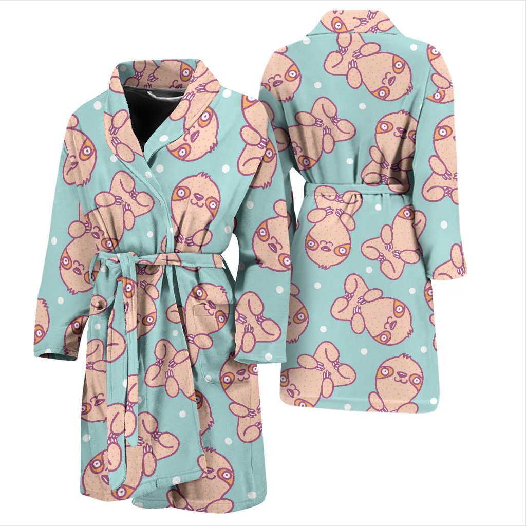 Pattern Print Sloth Men Long Robe-grizzshop