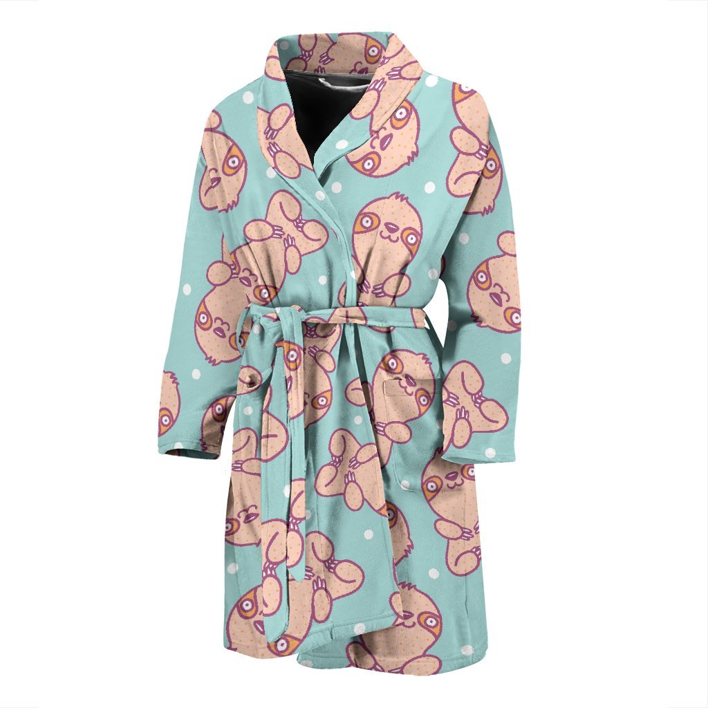 Pattern Print Sloth Men Long Robe-grizzshop