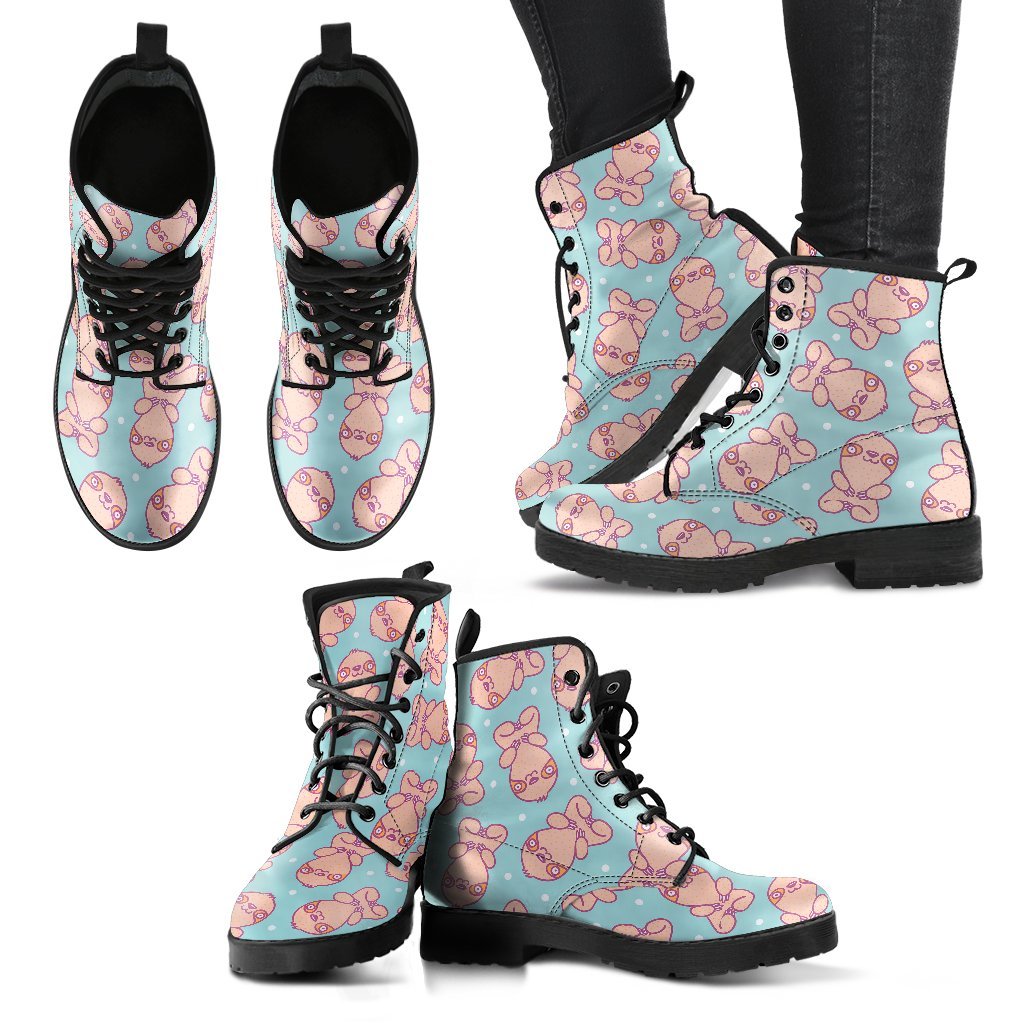 Pattern Print Sloth Men Women Leather Boots-grizzshop