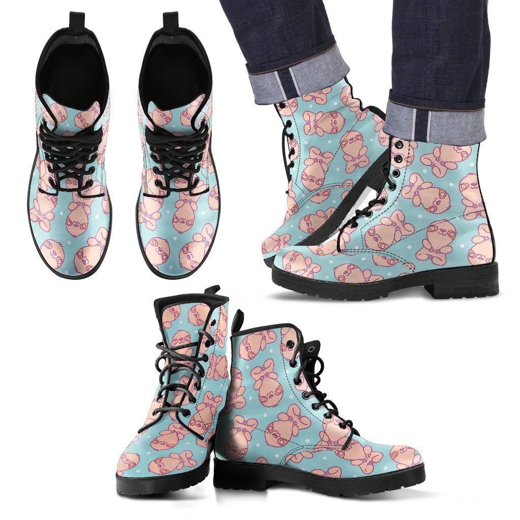 Pattern Print Sloth Men Women Leather Boots-grizzshop