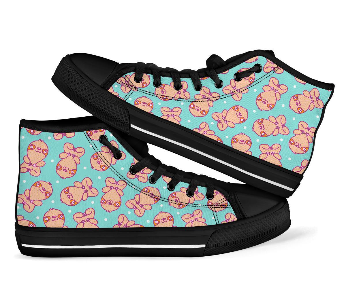 Pattern Print Sloth Men Women's High Top Shoes-grizzshop