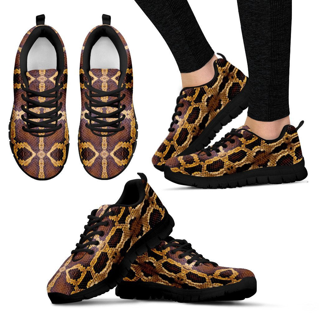 Pattern Print Snakeskin Python Skin Black Sneaker Shoes For Men Women-grizzshop