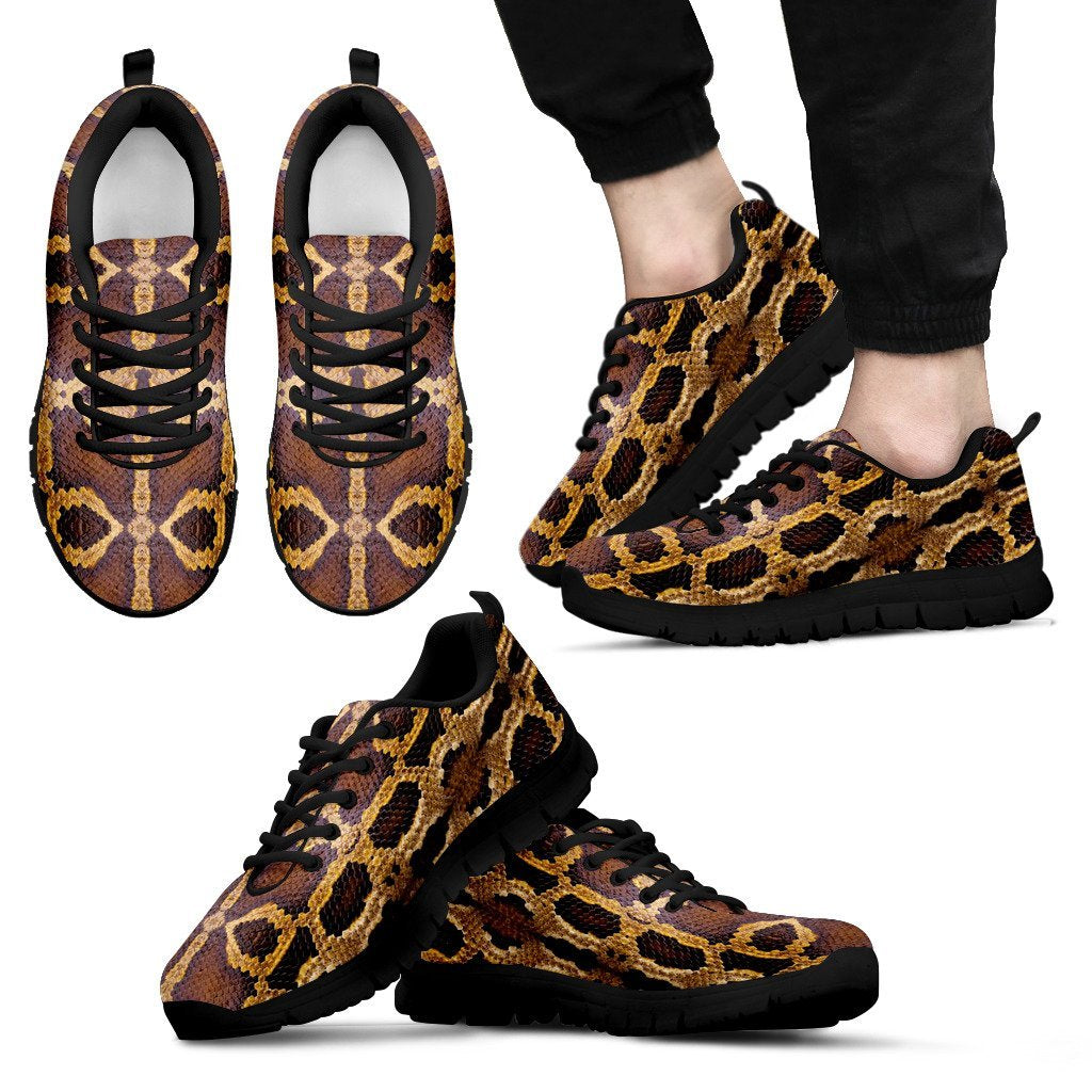 Pattern Print Snakeskin Python Skin Black Sneaker Shoes For Men Women-grizzshop