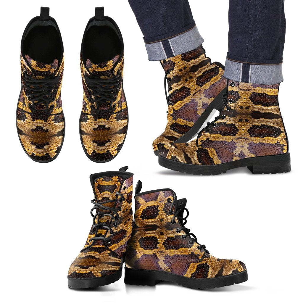Pattern Print Snakeskin Python Skin Men Women Leather Boots-grizzshop