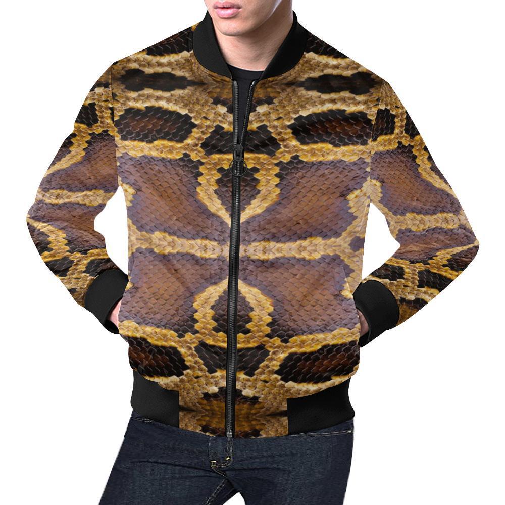 Pattern Print Snakeskin Python Skin Men's Bomber Jacket-grizzshop