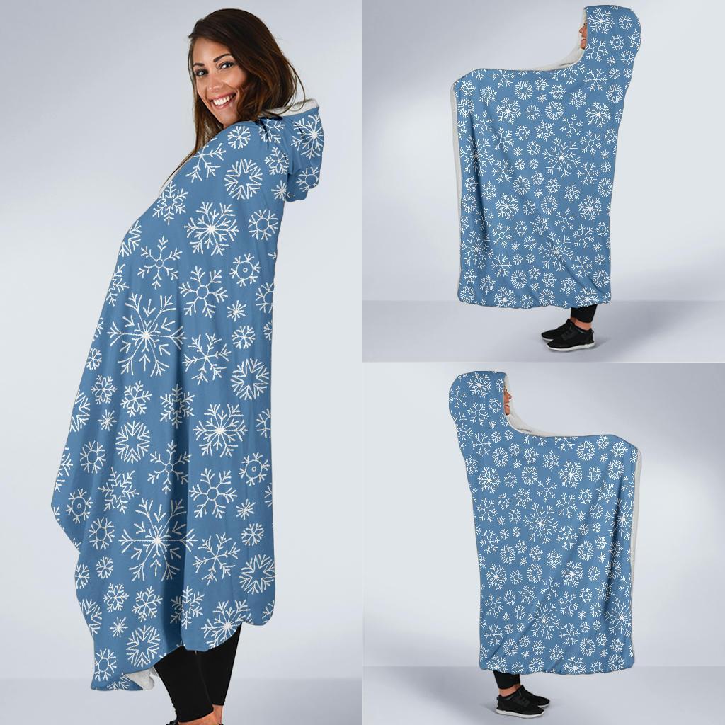 Pattern Print Snowflake Hooded Blanket-grizzshop