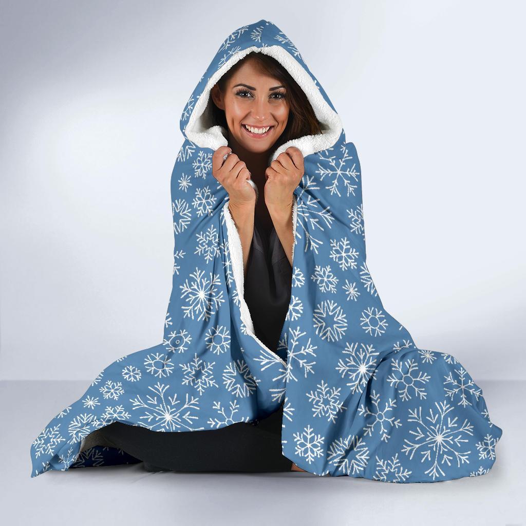 Pattern Print Snowflake Hooded Blanket-grizzshop