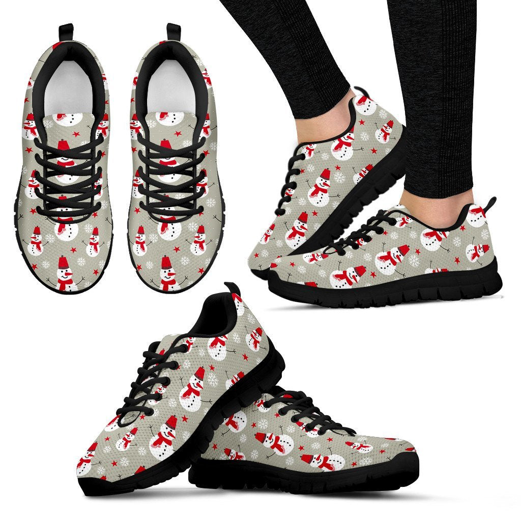 Pattern Print Snowflake Snowman Black Sneaker Shoes For Men Women-grizzshop