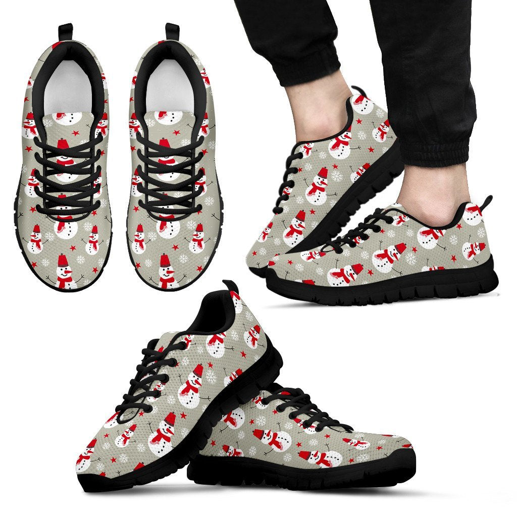 Pattern Print Snowflake Snowman Black Sneaker Shoes For Men Women-grizzshop