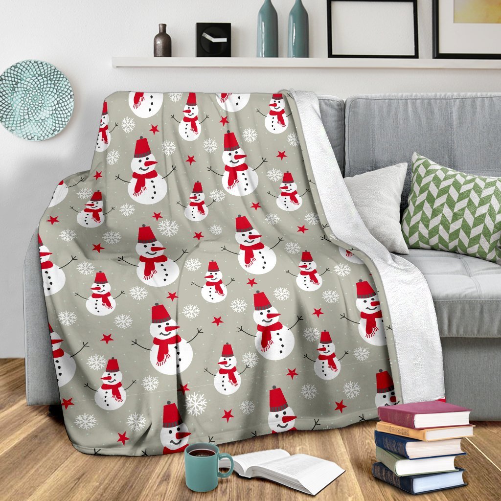 Pattern Print Snowflake Snowman Blanket-grizzshop