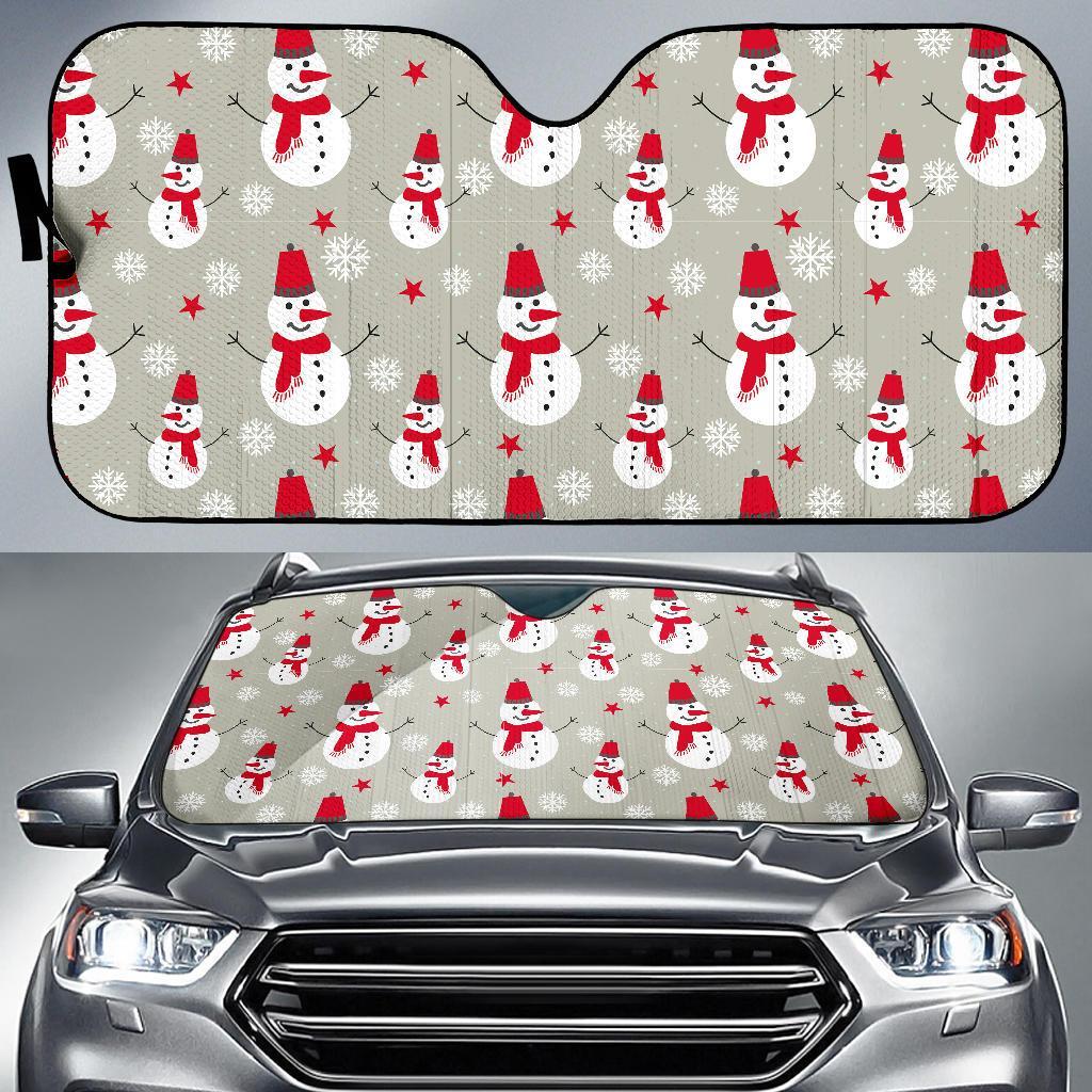 Pattern Print Snowflake Snowman Car Sun Shade-grizzshop
