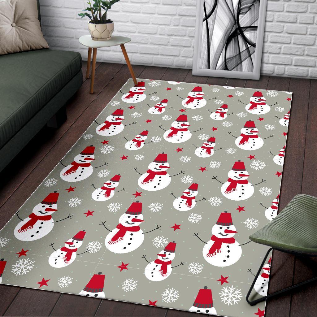 Pattern Print Snowflake Snowman Floor Mat-grizzshop