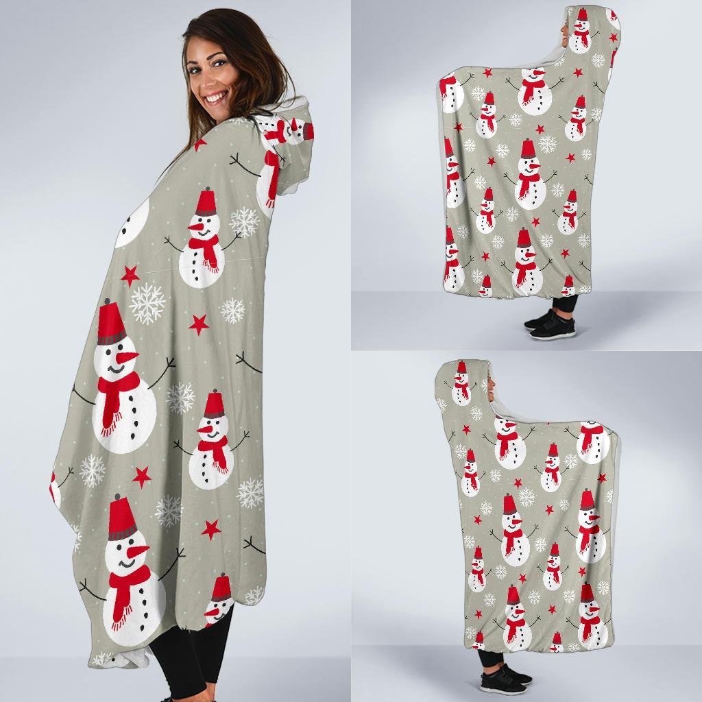 Pattern Print Snowflake Snowman Hooded Blanket-grizzshop