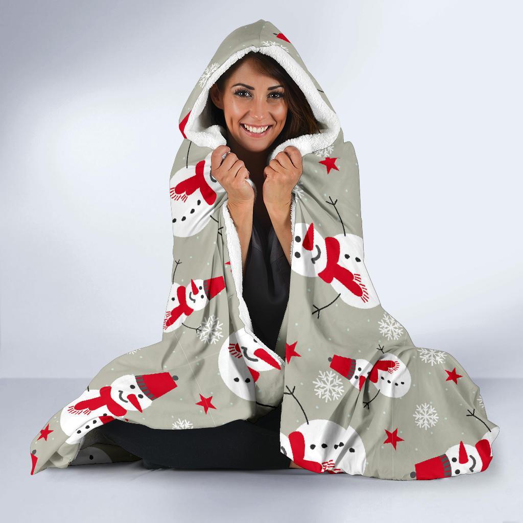 Pattern Print Snowflake Snowman Hooded Blanket-grizzshop