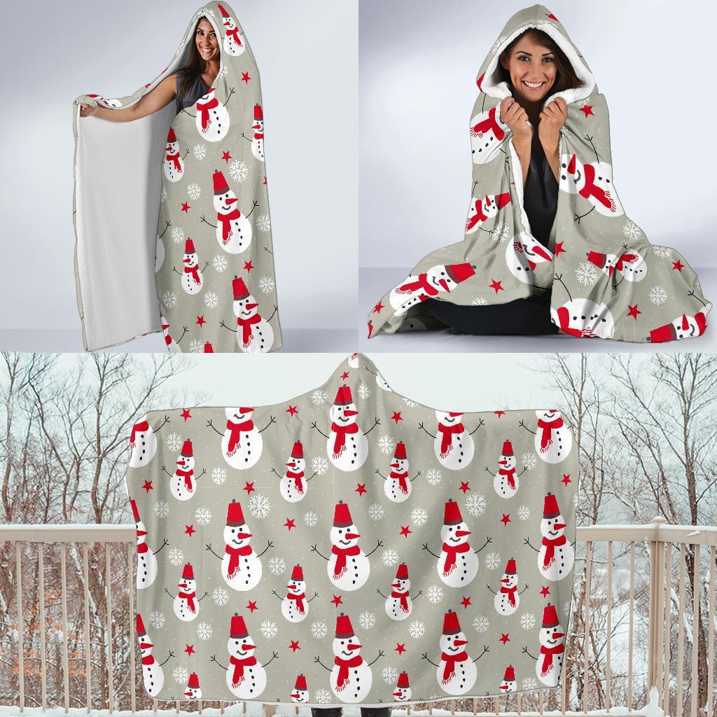 Pattern Print Snowflake Snowman Hooded Blanket-grizzshop