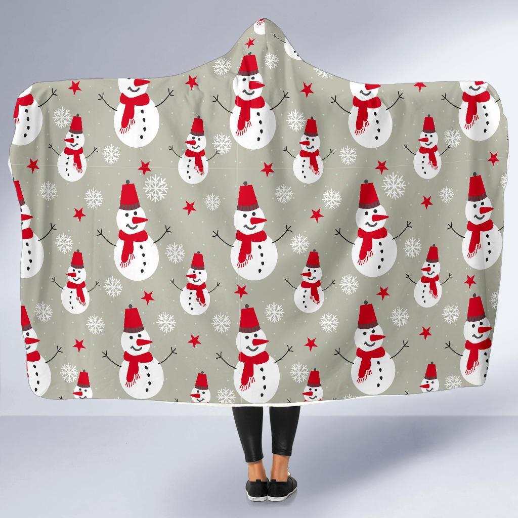 Pattern Print Snowflake Snowman Hooded Blanket-grizzshop