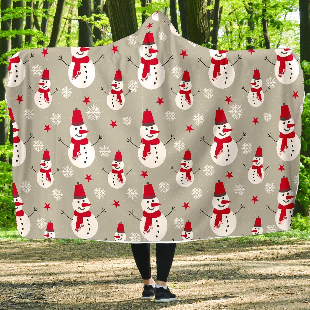 Pattern Print Snowflake Snowman Hooded Blanket-grizzshop