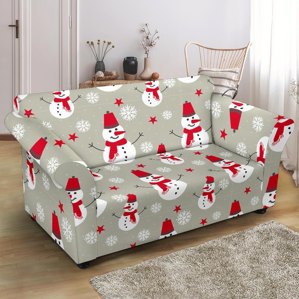 Pattern Print Snowflake Snowman Loveseat Cover-grizzshop