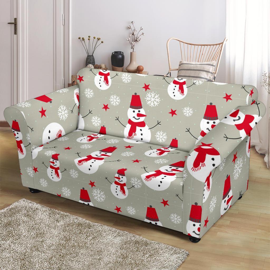 Pattern Print Snowflake Snowman Loveseat Cover-grizzshop