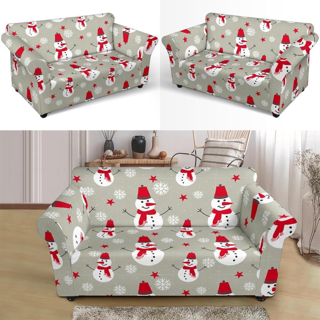 Pattern Print Snowflake Snowman Loveseat Cover-grizzshop