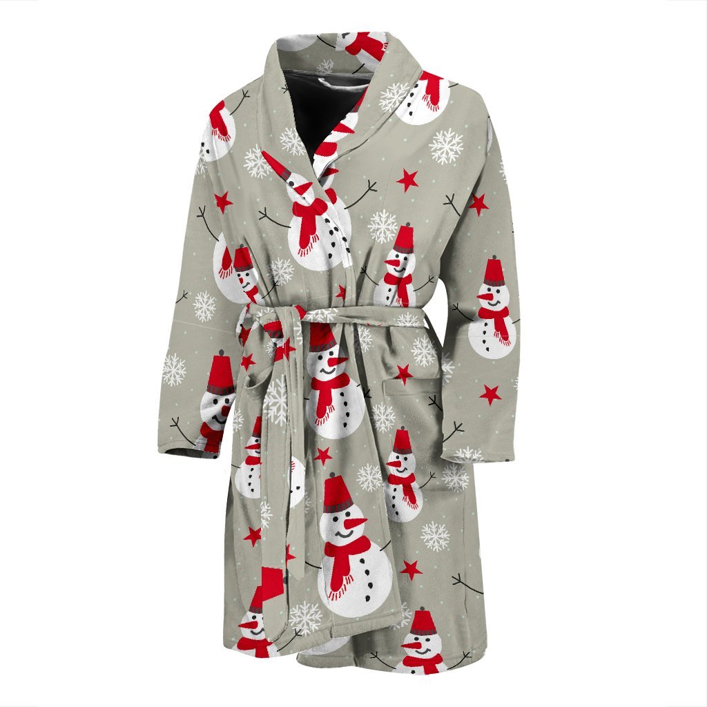 Pattern Print Snowflake Snowman Men Long Robe-grizzshop