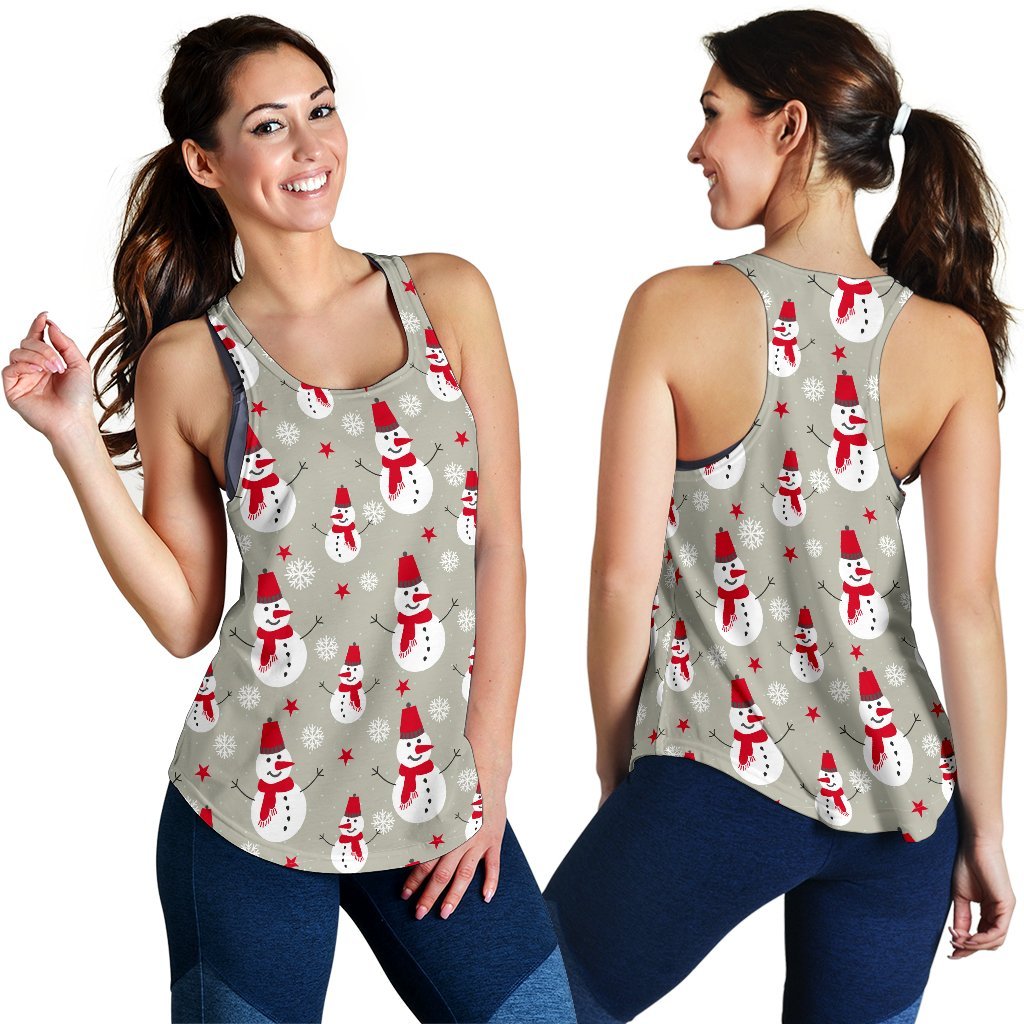 Pattern Print Snowflake Snowman Women's Racerback Tank Tops-grizzshop