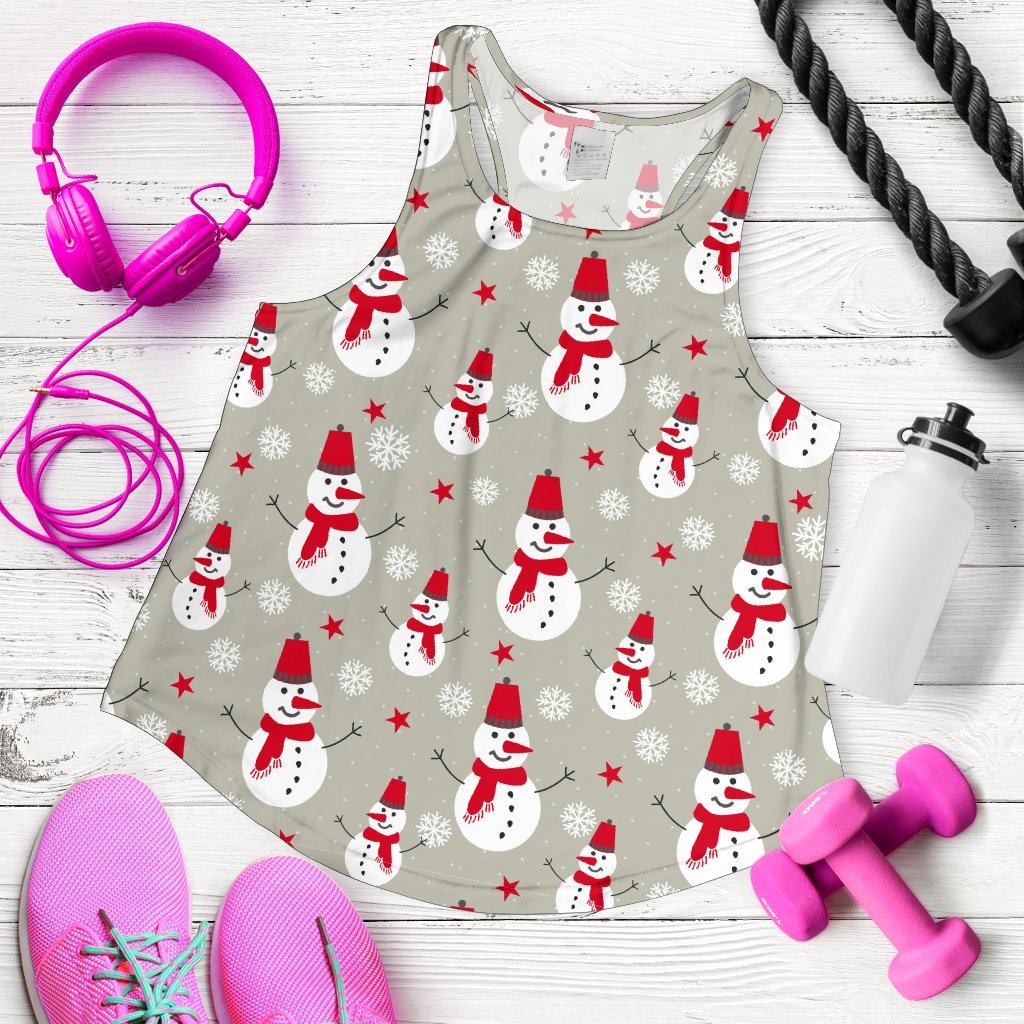 Pattern Print Snowflake Snowman Women's Racerback Tank Tops-grizzshop