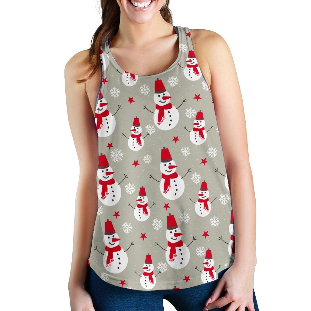 Pattern Print Snowflake Snowman Women's Racerback Tank Tops-grizzshop