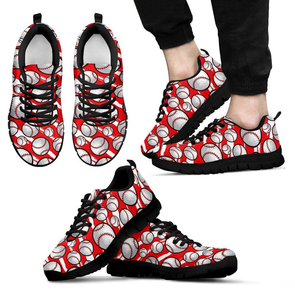 Pattern Print Softball Black Sneaker Shoes For Men Women-grizzshop