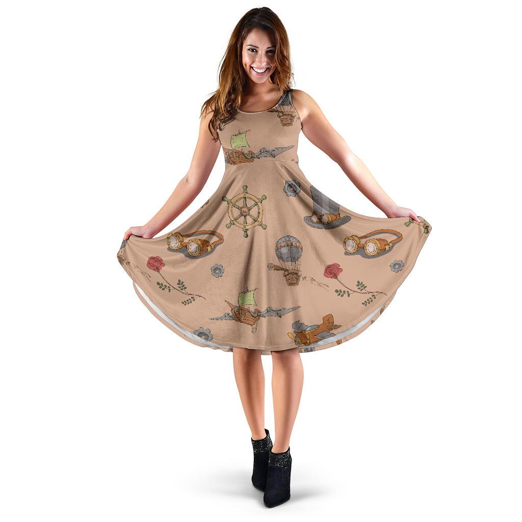 Pattern Print Steampunk Dress-grizzshop