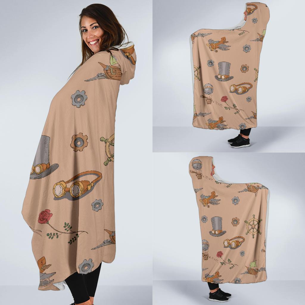 Pattern Print Steampunk Hooded Blanket-grizzshop