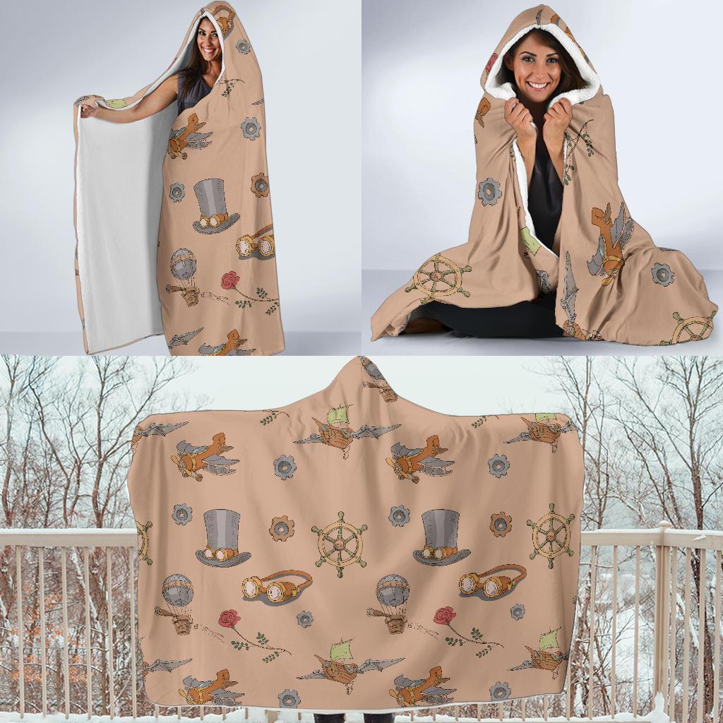 Pattern Print Steampunk Hooded Blanket-grizzshop
