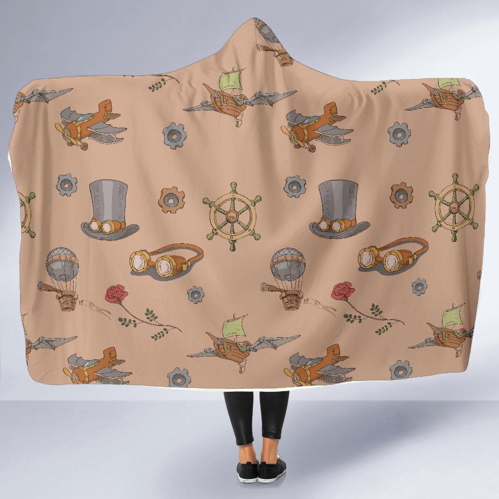 Pattern Print Steampunk Hooded Blanket-grizzshop