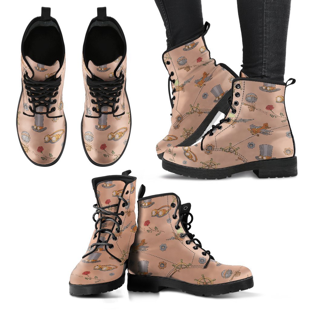 Pattern Print Steampunk Men Women Leather Boots-grizzshop