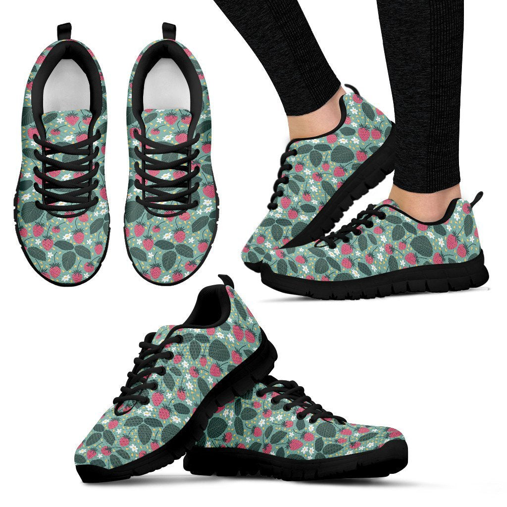 Pattern Print Strawberry Black Sneaker Shoes For Men Women-grizzshop