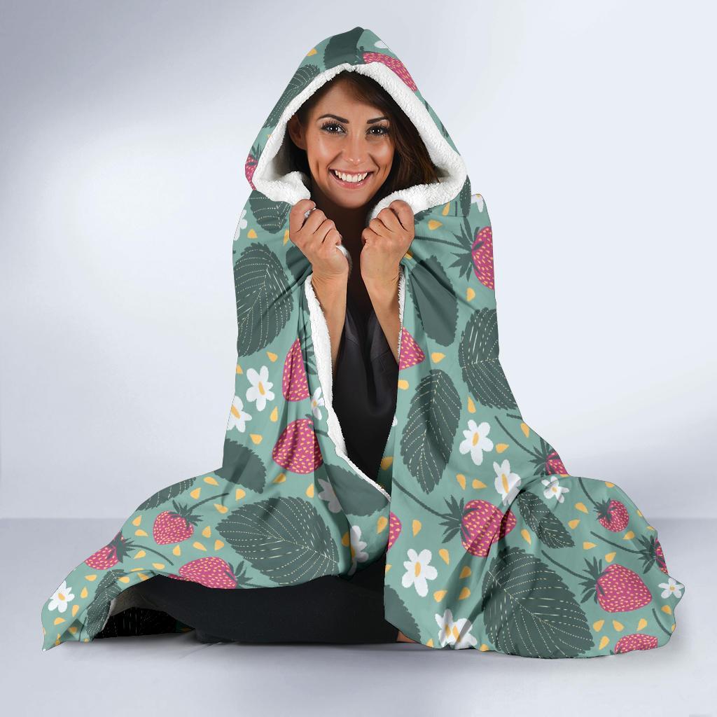 Pattern Print Strawberry Hooded Blanket-grizzshop