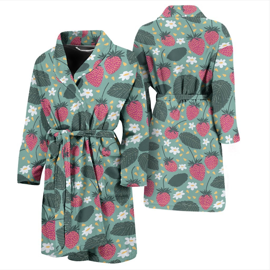 Pattern Print Strawberry Men Long Robe-grizzshop