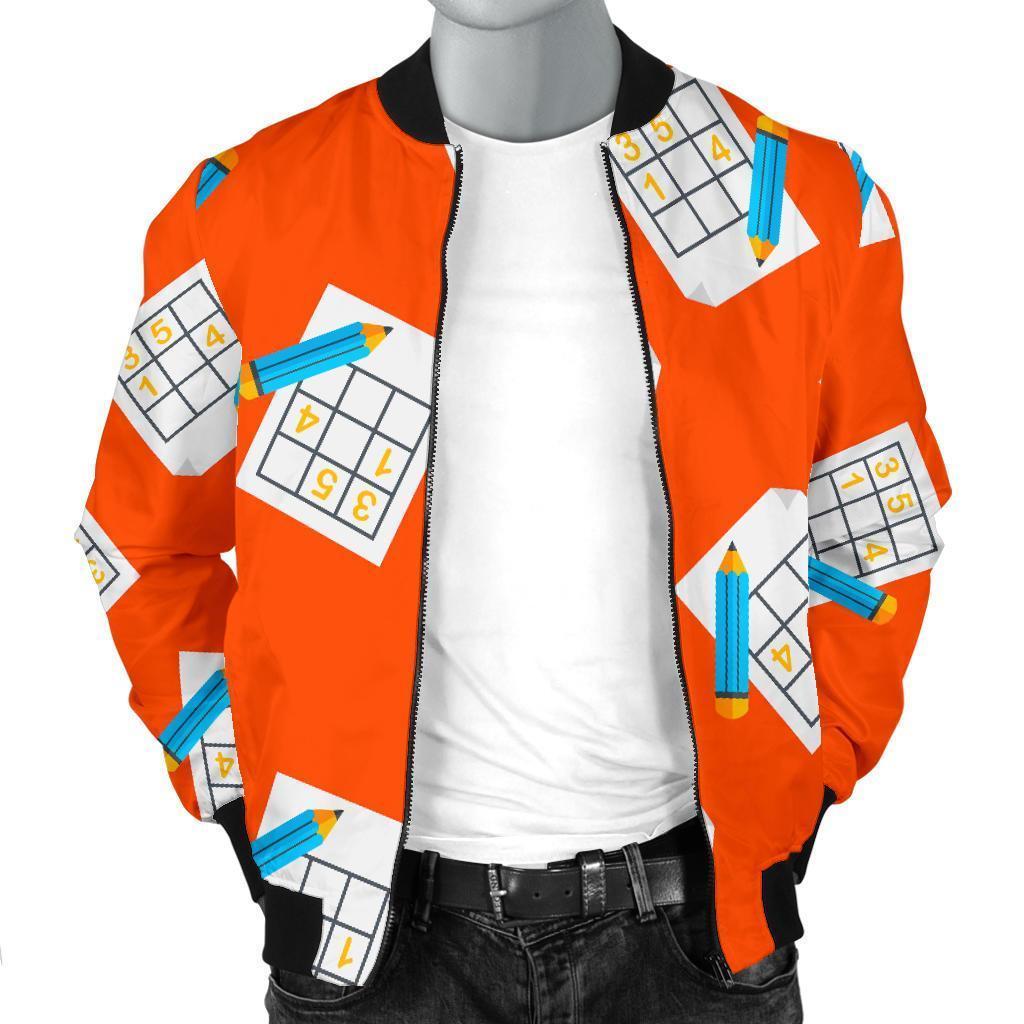 Pattern Print Sudoku Men's Bomber Jacket-grizzshop